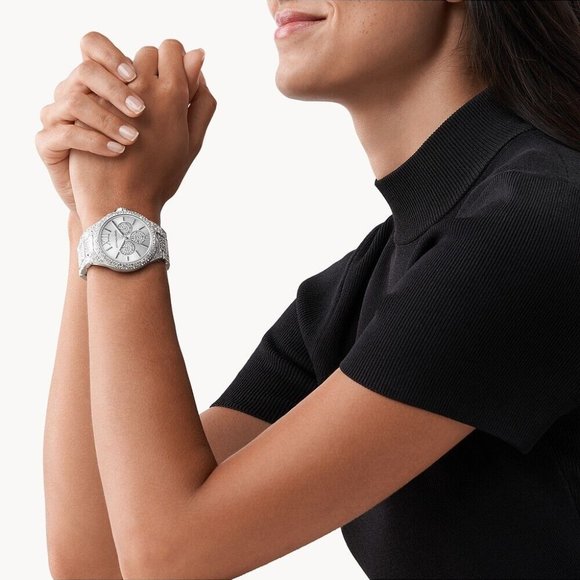 Michael Kors Camille Silver-Tone Stainless Steel Pave Bracelet Watch 42 - Picture 9 of 9